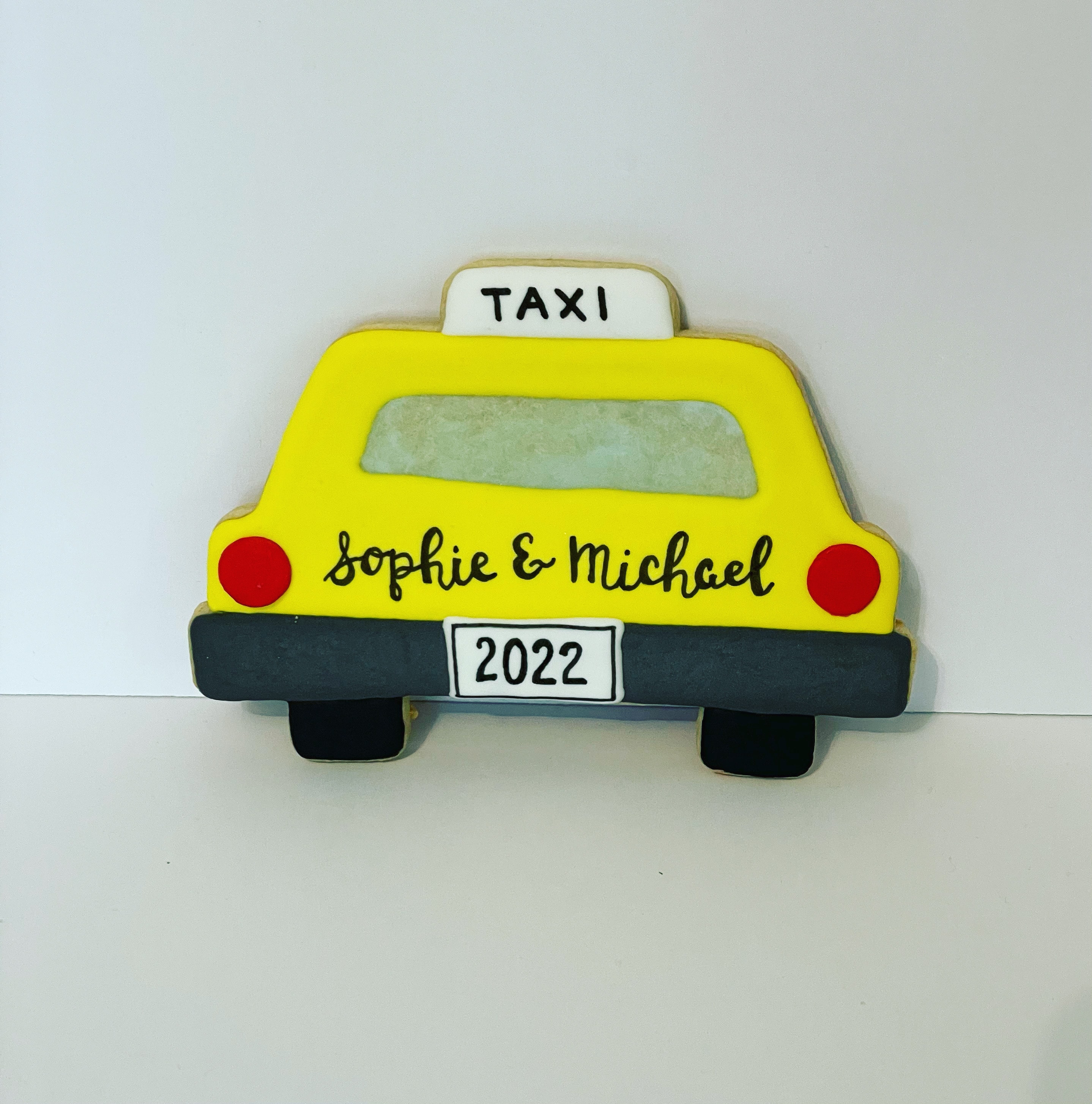 Custom NYC taxi wedding cookies