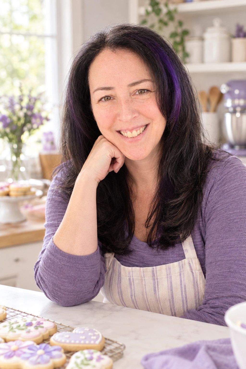 Karen baking cookies in her kitchen