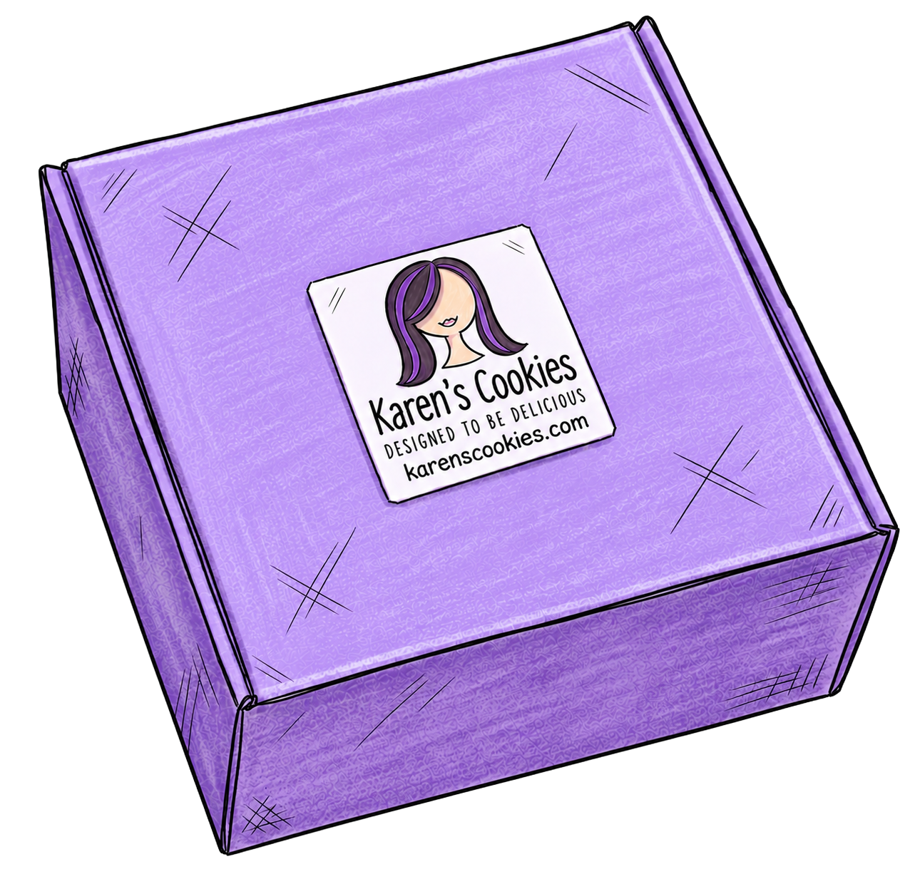 Karen's Cookies signature purple box